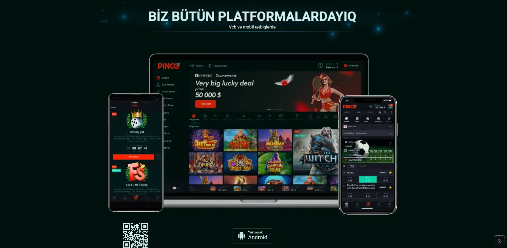 Pinco Casino mobil versiya və tətbiq Pinco Casino mobil versiya